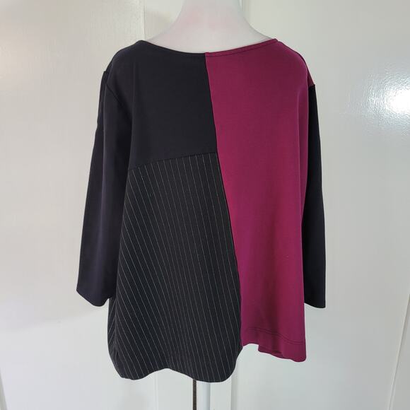 Lane Bryant Size 26/28 Color Block Two Tone Pinstripe 3/4 Sleeve Top Round Neck - Picture 3 of 9